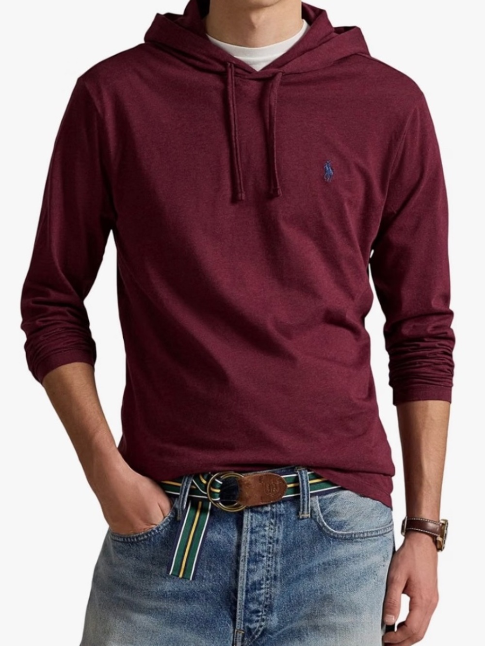 NEW POLO RALPH LAUREN Jersey Hooded T-Shirt Wine Heather Large